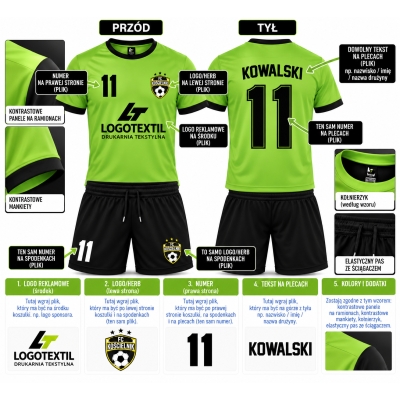 Zestaw sportowy limonka/czarny RACING 2xKoszulki + spodenki
